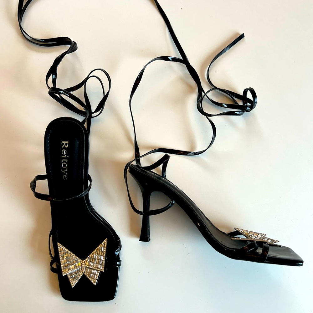 Square Toe Bejeweled Kitten Heels